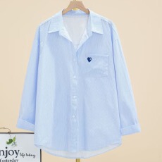 日系蓝色条纹衬衫2026年新款秋冬内搭打底上衣外套春季女装衬衣女