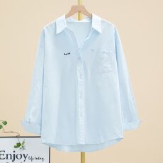 日系蓝色衬衫2026年新款内搭打底上衣外套春季女装衬衣女