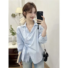 批发设计感不规则斜衬衫2026夏季新款宽松时尚<b class='q'>蕾丝</b>花边长袖<b class='q'>上衣</b>女