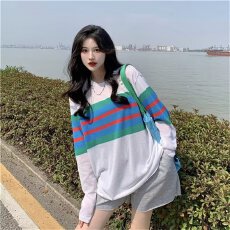 批发冰丝<b class='q'>针织衫</b>女薄款撞色学院风韩版宽松中长款夏季休闲<b class='q'>长袖</b>防晒上衣