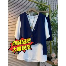 批发2026夏季新款韩系大码时尚女装百搭马甲叠加假两件半袖打底上衣潮
