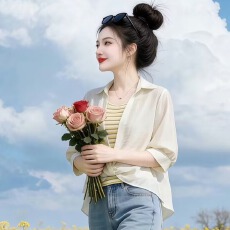 批发新款韩系长袖<b class='q'>衬衫</b>外套女条纹背心休闲上衣潮