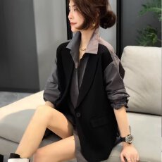 批发大码设计感假两件马甲拼接长袖衬衫女春秋<b class='q'>胖</b><b class='q'>mm</b>遮肚子显瘦正肩上衣