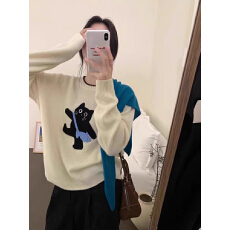 批发2026设计新款韩系洋气套头毛衣女<b class='q'>可爱</b>猫咪百搭休闲保暖内搭针织衫