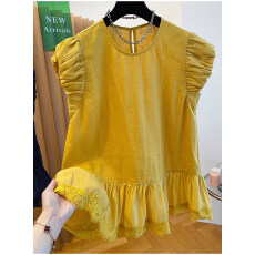 批发亚麻上衣女夏2026新款大码女装宽松别致独特漂亮花苞袖洋气小衫