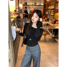 批发实拍韩版不规则一字肩长袖T恤女秋2025新款打底衫显瘦上衣