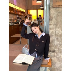 批发实拍假两件POLO领毛衣开衫女秋新款拼接针织外套短款上衣