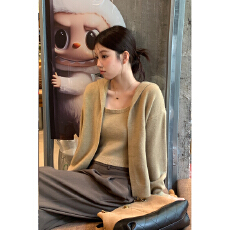 批发实拍韩系u领内搭打底背心女秋冬新款<b class='q'>通勤</b>长袖外套针织开衫套装