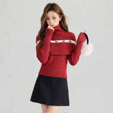 批发实拍本命年红色<b class='q'>毛衣</b>套装女冬<b class='q'>新款</b>显瘦斗篷叠穿内搭两件套