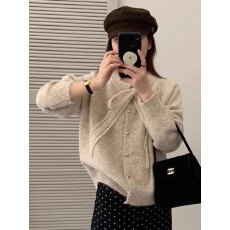 批发温柔风圆领杂色毛衣外套女秋冬韩系软糯宽松针织开衫小个子