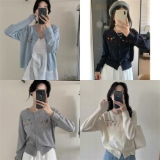 批发时尚圆领刺绣修身百搭针织开衫2025春季新款<b class='q'>品牌</b><b class='q'>折扣</b>女装