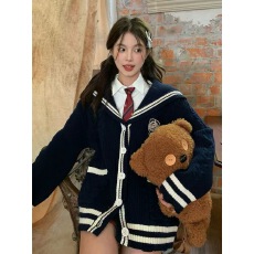 批发海军领针织衫加厚jk少女大童高中生初中学生学院风毛衣开衫外套