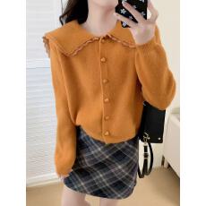 批发2025新款蕾丝边甜美大翻领海军领学院风毛衣外套高品质女