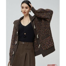 秋冬新品  休闲粗棒针加厚可爱牛角扣学院风大毛衣开衫