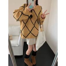 批发<b class='q'>欧洲站</b>2025秋季<b class='q'>新款</b>时尚菱形图案交叉设计圆领长袖薄款针织衫毛衣