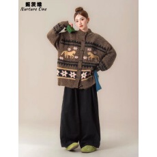 批发复古费尔岛高领牛角扣毛衣外套韩版秋冬新款时尚百搭显瘦针织开衫