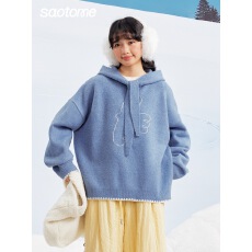 批发2025新款气质休闲小香风蓝色针织衫帽衫女秋冬