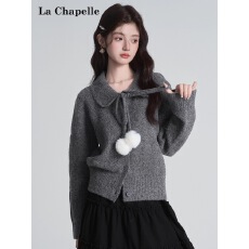 批发冬装新款可爱<b class='q'>韩版</b>慵懒风少女毛衣开衫女系绳毛球娃娃领外套上衣