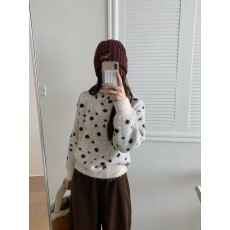 批发欧洲站秋冬新款连帽波点加厚针织衫毛衣女洋气百搭上衣减龄上衣