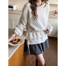 批发法式 双层荷叶边抽绳 <b class='q'>立体</b><b class='q'>花朵</b>自带裙帘秋冬毛衣针织衫打底<b class='q'>上衣</b>