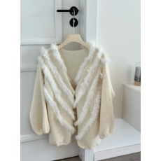 批发2026春季慵懒风中<b class='q'>长款</b>环保狐狸毛领时尚洋气气质收腰毛呢<b class='q'>针织</b>女