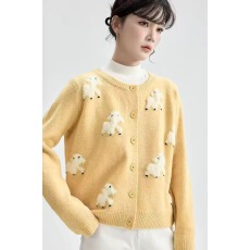 批发黄色<b class='q'>毛衣</b>开衫女冬高级针织上衣