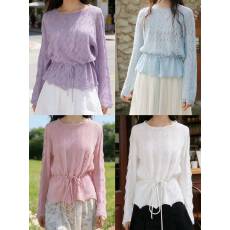 批发镂空长袖羊毛针织衫女春季2026年<b class='q'>新款</b>抽绳系带收腰显瘦上衣