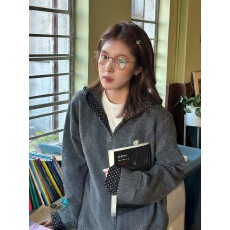 格蕾系穿搭毛衣外套女春季波点拼接针织开衫拉链上衣