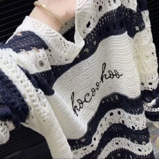 批发今年流行穿搭2026夏季新款温柔风森系条纹毛<b class='q'>针织衫</b>休闲风<b class='q'>长袖</b>上衣