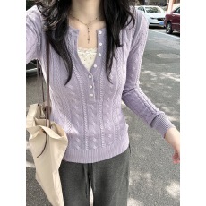 批发毛衣女秋冬慵懒高级感内搭<b class='q'>长袖</b>上衣修身紫色巨好看的<b class='q'>针织衫</b>