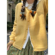 批发黄色毛衣外套女2026春季新款穿搭韩系<b class='q'>镂空</b>针织<b class='q'>开衫</b>加厚小个子上衣