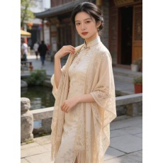 批发白色镂空蕾丝流苏披肩搭配新中式<b class='q'>旗袍</b>连衣裙日常百搭外套罩衫开衫