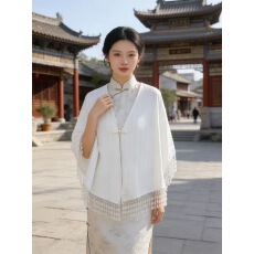 批发中国风流苏披肩女春秋季外搭气质小坎肩江南高级感<b class='q'>旗袍</b>蕾丝披风