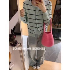 批发韩系条纹<b class='q'>针织</b>开衫吊带两件套女春秋季薄款外搭叠穿百搭上衣长袖