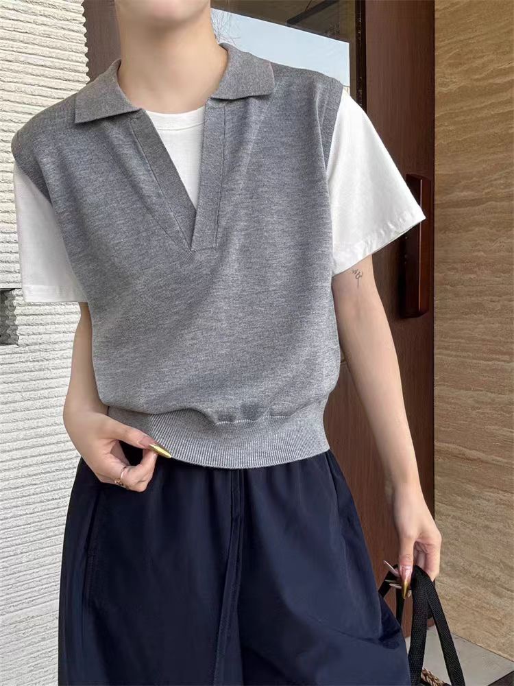 한 부서 패치워크 페이크 레이어드 POLO 칼라 반팔 여성 2026 봄 여름 새로운 디자인 센스 패션 다용도 슬림해 보이는 동정