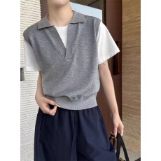 批发韩系拼接假两件POLO领短袖女2026春夏新款设计感时尚百搭显瘦体恤