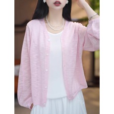 批发洋气竹节麻单排扣针织开衫女夏宽松显瘦百搭薄款防晒外套<b class='q'>上衣</b>潮