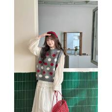 批发2026韩系早<b class='q'>春</b>休闲设计感波点羊毛马甲女<b class='q'>春</b>季叠穿马夹上衣