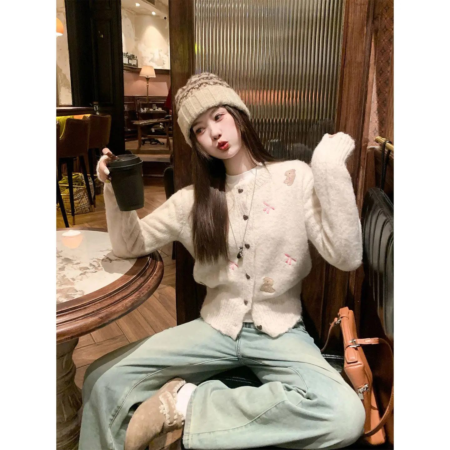 한국인기 강아지 자수 크롭 가디건 상세 이미지 4