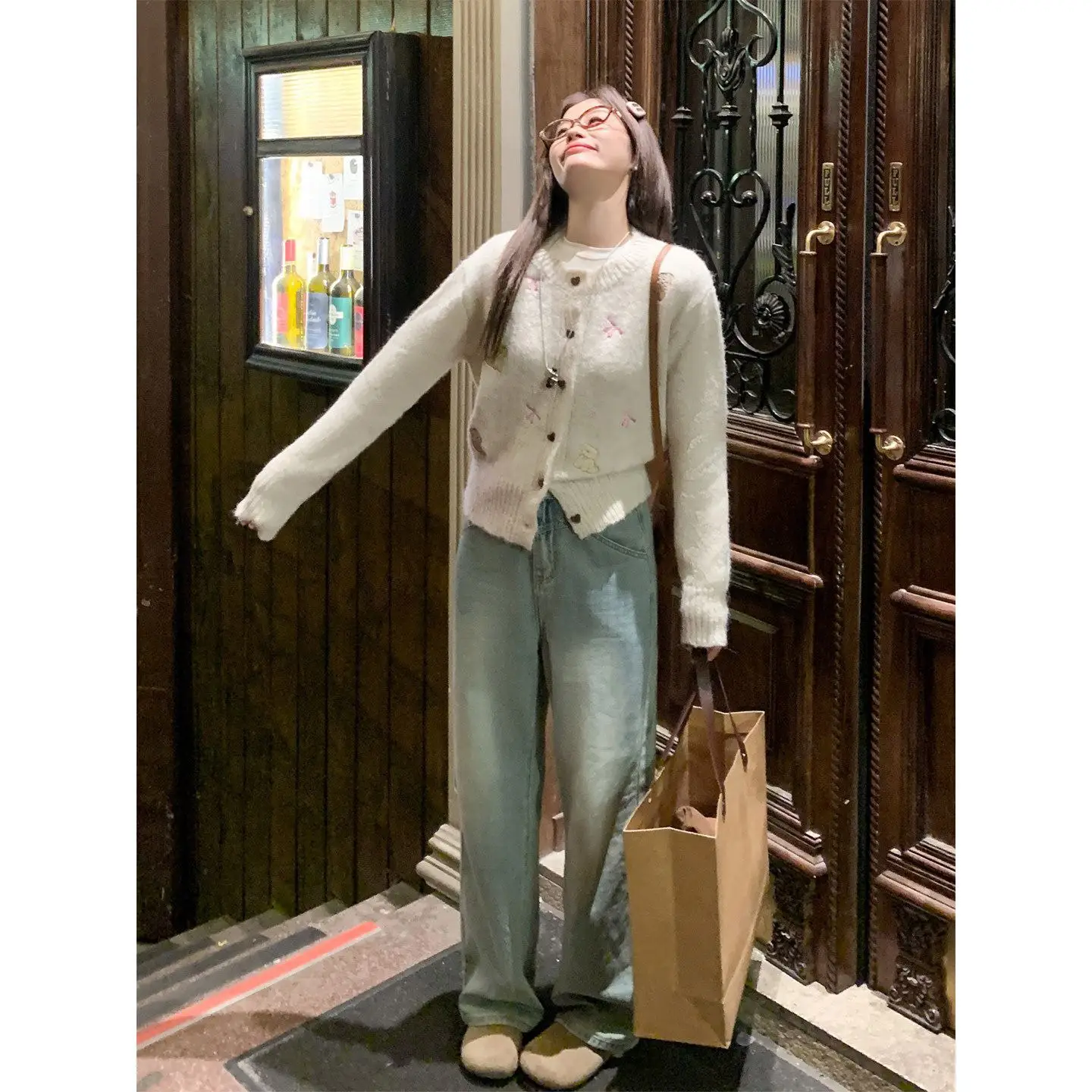 한국인기 강아지 자수 크롭 가디건 상세 이미지 5
