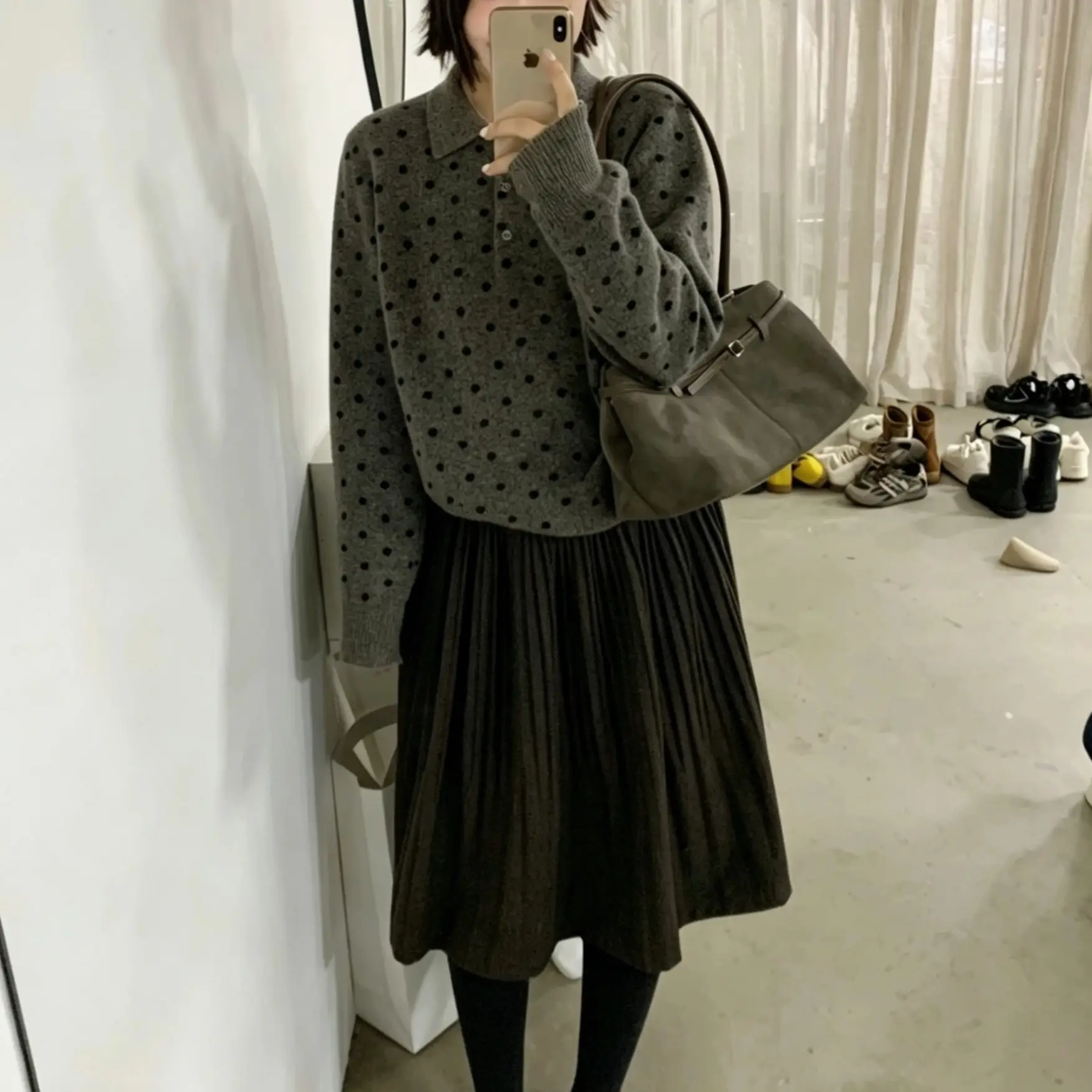 한국인기 레트로 도트 폴로 니트 상세 이미지 3