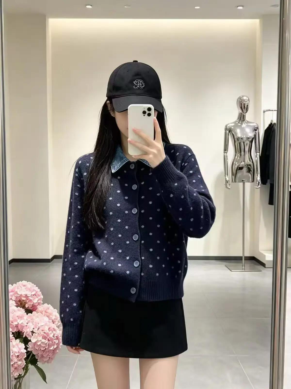 프렌치 도트 레이어드 폴로 칼라 가디건 상세 이미지 1