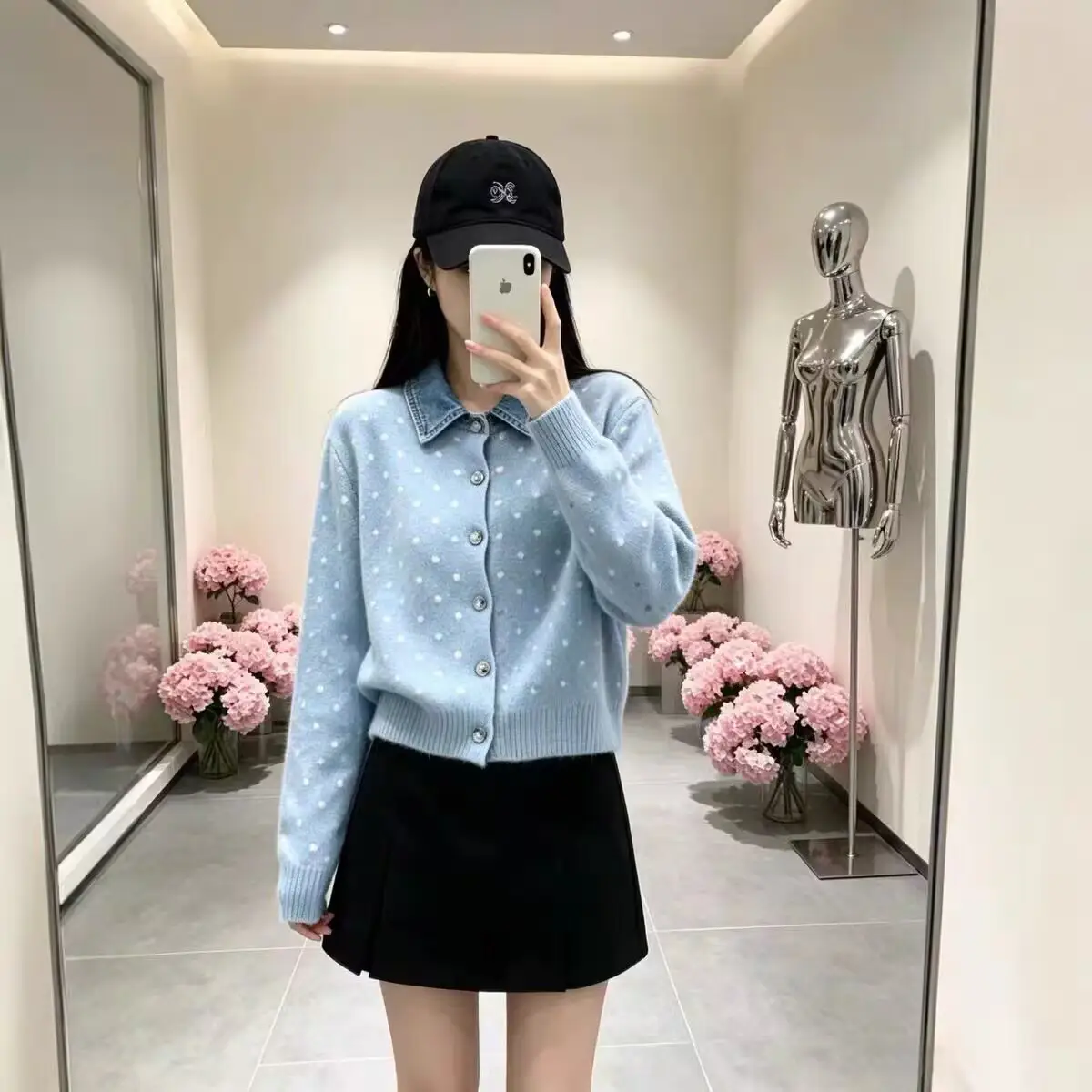 프렌치 도트 레이어드 폴로 칼라 가디건 상세 이미지 2