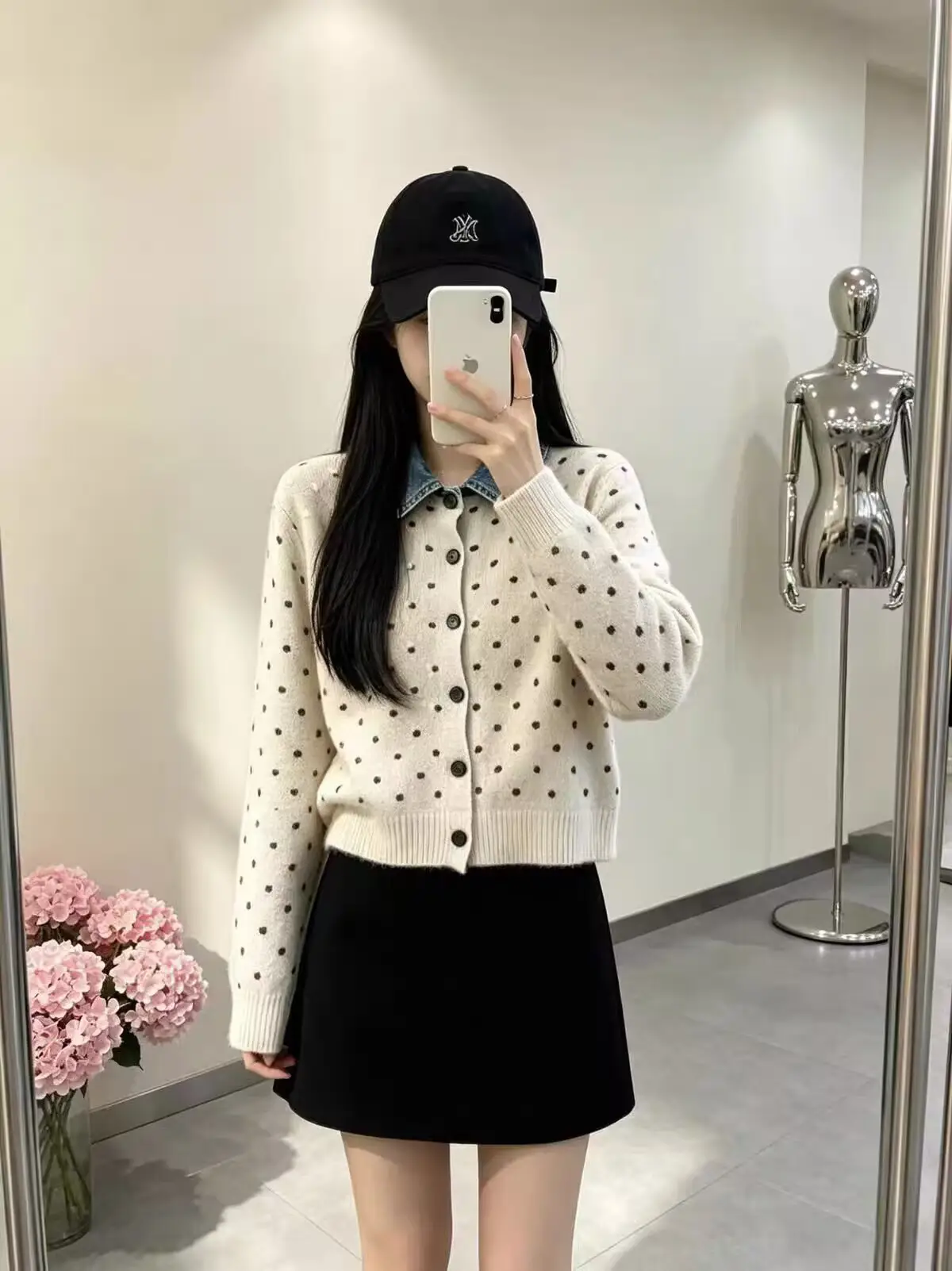 프렌치 도트 레이어드 폴로 칼라 가디건 상세 이미지 3