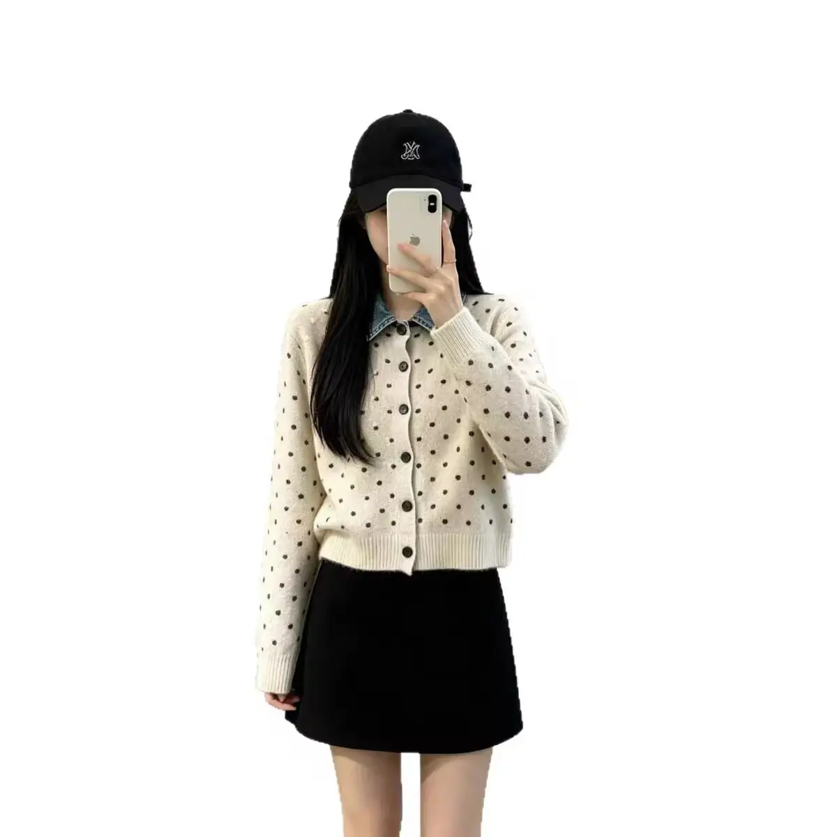 프렌치 도트 레이어드 폴로 칼라 가디건 상세 이미지 5