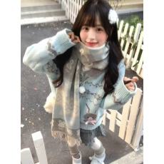 批发韩系巨好看小熊提花费尔岛保暖<b class='q'>针织</b>衫女2026秋冬新款可爱毛衣外套