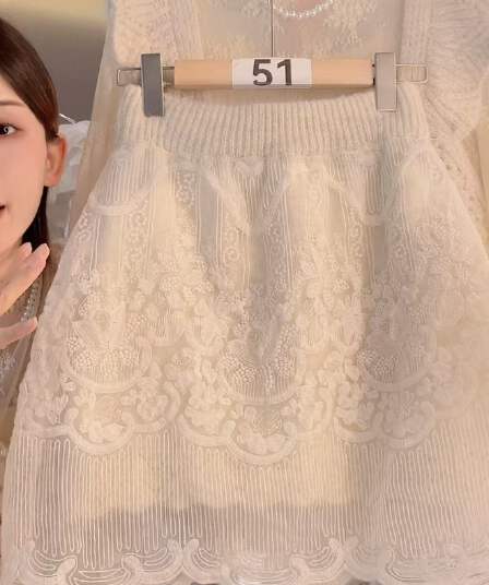 레이스 자수 반신 스커트 여성 봄 여름 퍼프 스커트 레이스 망사 우산 치마 궁정 바람 짧은 치마 디자인 센스 작은 대중