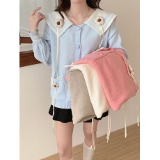 批发海军领立体花朵毛衣外套女秋冬2026新款宽松慵懒风设计感针织开衫