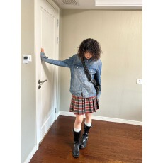 批发GIRLSFOOD 宅女同款 复古水洗蓝牛仔<b class='q'>外套</b>女 休闲宽松翻领夹克上衣