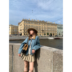 批发KERNEL COSMOS 秋日老友记 复古撞色翻领休闲<b class='q'>街头</b>牛仔夹克外套